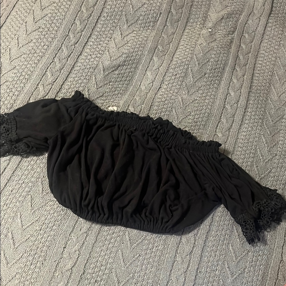 Poof! Black Off-Shoulder Crop Top
